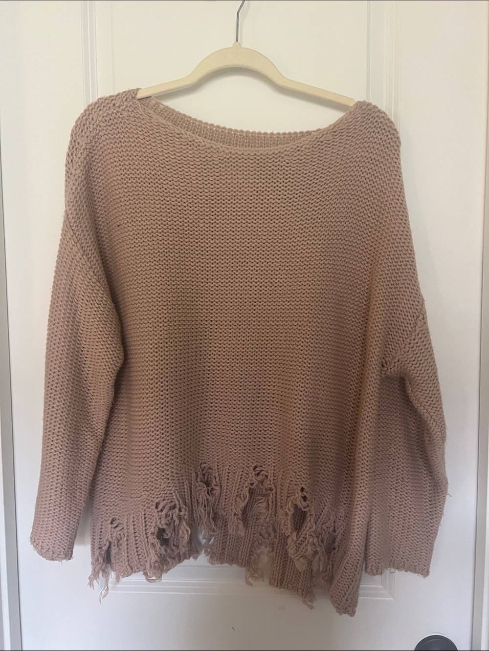 Fantastic Fawn Beige Fringe Crewneck Sweater